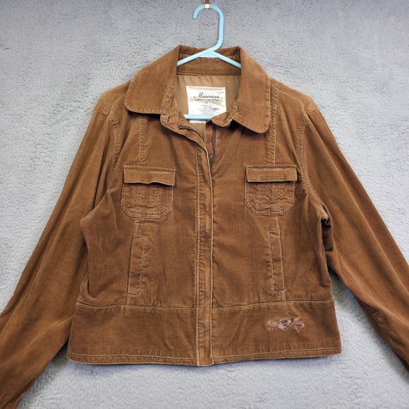 Maurices Jacket Womens L Brown Corduroy Floral Embroidered Utility Western Y2K - Picture 5 of 15